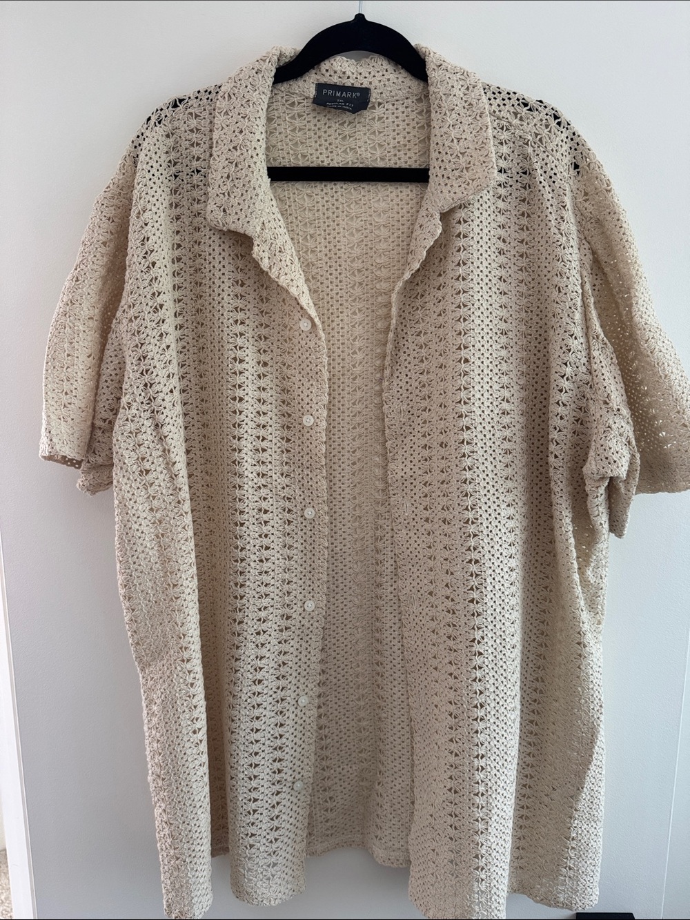 Primark Men's Neutral Crochet Button-Up Shirt